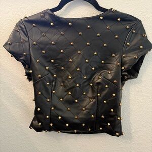 Studded Black faux Leather Top size small